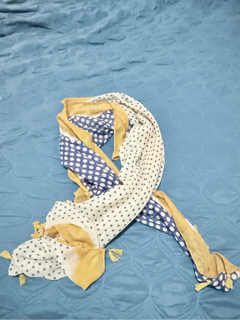 Polka Dot Tassel Scarf in Navy, White & Gold
